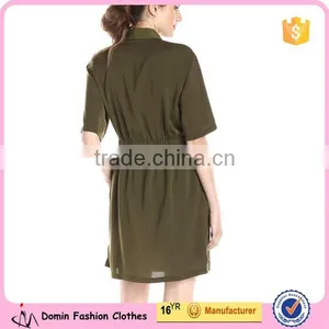 Made in China 100% Polyester Elasticated Waist Women's Zip Front With Collar Short Sleeve Shirt Dress thumbnail-2
