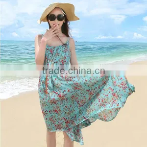 Ladies Sleeveless Floral Print Bohemia Summer Chiffon Elegant Casual Beach Dress thumbnail-5