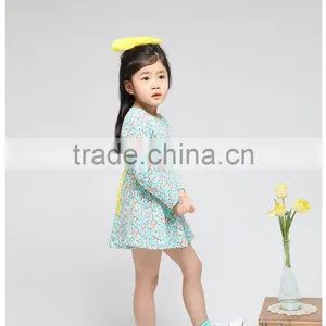 New Spring 100% Cotton Girls Blue Small Floral Dress Kids Long Sleeve Autumn Dress Grls Party Dress Fashion Clothes thumbnail-1