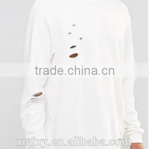 2016 Latest Design Ripped Long Sleeve for Men White t Shirt thumbnail-3