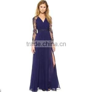 Woman Vintage Retro High Quality Lace Chiffon Simple Long Maxi Evening Dress thumbnail-2