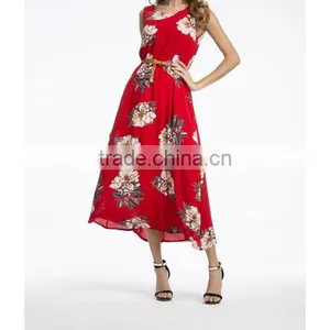Polyester One-piece Dress Big Pendulum Type & Different Size for Choice & Belt & Mid-calf Printed 86276 thumbnail-1