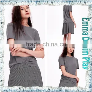 2016 New Simple Designs Plain Style Best Quality Ladies Round Neck Grey Soft Cotton T-Shirt thumbnail-4