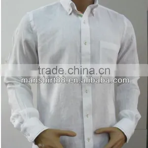 2016 Pick Stitch Saddle Stitch Button Down Collar Men's Contrat Color Linen Dress Shirt thumbnail-2
