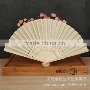 Factory Direct Bamboo Hand Fan Wedding Gift Cloth Folding Hand Fan in Plain Color thumbnail-4