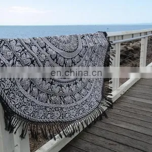72" Indian Roundie Four Color Black Tassel Mandala Hippie Tapestry Beach Throw Towel Yoga Mat Bohemian Art thumbnail-2