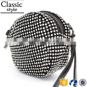 CR More Than 80% Customer Repeat Order Shining Diamond Surface Long Chain Round Shaped Black Zipper New Fashion Mini Coin Purse thumbnail-4