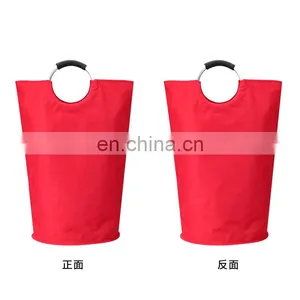 Custom Logo Large Tote Laundry Basket Collapsible Fabric Laundry Hamper Dirty Clothes Bag With Round Handle thumbnail-4