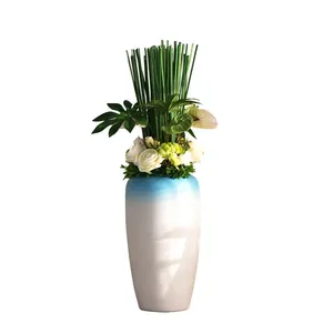 Mediterranean European Elegant Morandi Blue White Tall Ceramic Vase For Hallway Decor thumbnail-5