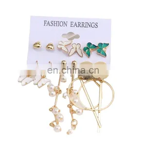 Wholesale 6pcs Weekly Amazon Hot Sell Acrylic Artificial Pearl Hoop Earrings for Kids Circle Tassel Woman Earrings Set thumbnail-1