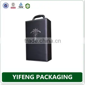 Luxury Black Paper Cardboard Wine Bottle Gift Box With Handle thumbnail-1