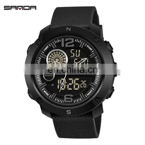 SANDA 762 New Model Men Wristwatch Branded Digital Analog Week Day Showed Silicone Current Watch thumbnail-1