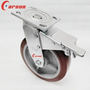 Carsun Heavy Duty Caster Wheels 8 Inch Polyurethane PU Wheels Industrial Swivel Caster With Brake thumbnail-3