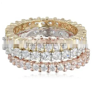 Three Sterling Silver Jewelry and Cubic Zirconia Stacking All-Around Wedding Bands thumbnail-5