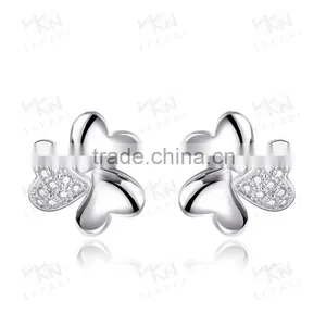 Clover Floswer White Gold Plated Crystal Jewelry Earring thumbnail-5