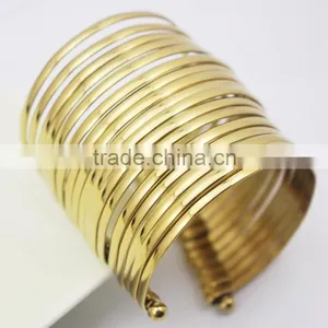 India Large Punk Hip Hop Multi Strings18k Gold Plating Wide Cuff Bangle Opened thumbnail-2