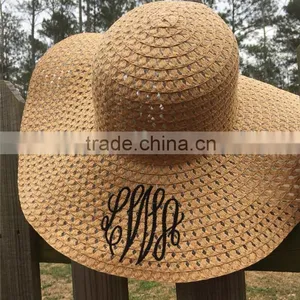 Personalized Custom Monogram Initial Folding Straw Beach Floppy Hats thumbnail-1