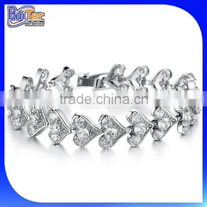 Top Quality 925 Sterling Silver Pave Diamond Heart Tennis Bracelet thumbnail-2