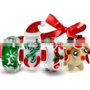 925 Sterling Silver Lampwork Glass Christmas Bead 4 Charm Set Big Brand Charm Bracelet Compatible Christmas Lampwork Glass Beads thumbnail-1