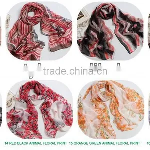 Lady's Customized Polyester Silk Like Soft Handfeel Chiffon Printed Long Scarf Shawl Wraps Sarong thumbnail-4