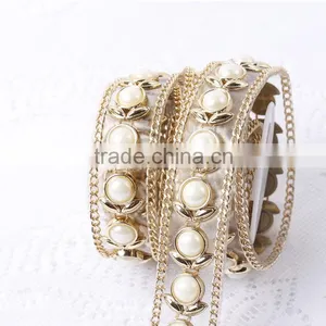New Arrival Hotfix Chain Rhinestone And Pearl Mesh For Wedding Dress thumbnail-2