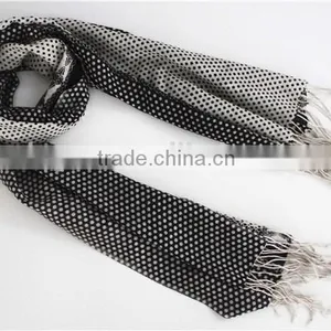 White and Black Dot Wool Long Scarf thumbnail-3