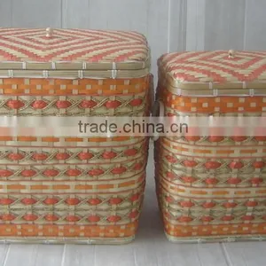 Bamboo Laundry Baskets Green and Orange Color thumbnail-2