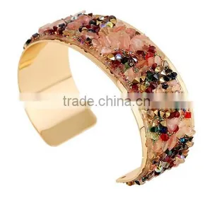 Brand New Vintage Gold Bracelets Bangles Crystals Flower Open Cuff Bangle thumbnail-5