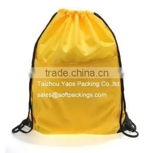 Eco Polyester Shopping Bag, Fabric Drawstring Gift Bag With Custom Logo, Drawstring Backpack Bag With Front Zipper Pocket thumbnail-1