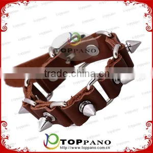 New Fashion Vintage Genuine Leather Bracelet Punk Style Fashion Alloy Rivet Leather Bracelet thumbnail-1