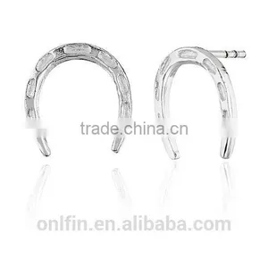 925 Sterling Silver Single Horse Horseshoe Jewelry Stud Earrings Equine Equestria thumbnail-1