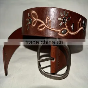 PU Leather Embroidered Design Witt Stud Leather Belt thumbnail-1