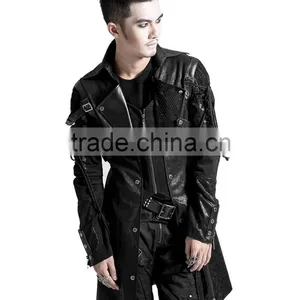 Poison Black Jacket Mens Faux Leather Goth Military Coat thumbnail-1