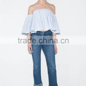Summer Sexy off Shoulder Loose Fit Plain Short Sleeve Blouse thumbnail-5