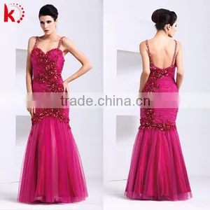 New Design Sexy Backless Spaghetti Strap Beaded Mermaid Fishtail Sleeveless Evening Dress 2014 thumbnail-1