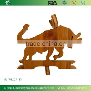 WR027/100% Bamboo Material Hot Sale Bull-Shaped Folding Bamboo Wine Rack thumbnail-1