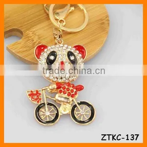 2014 Latest Animal Rhinestone Panda Riding Bike Key Chain, Gift Bag Pendant ZTKC-137 thumbnail-1