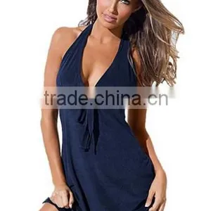 Women's Stylish Halter Neck Backless Beach Dress thumbnail-1