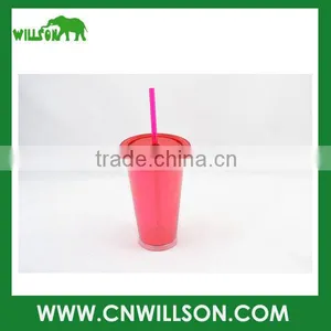 Hard Large Double Wall Plastic Cup With Lid and Straw thumbnail-1