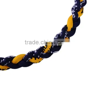 Navy Blue Yellow Titanium Ionic Sport Baseball Necklace With 20" 3-rope Tornado Braid thumbnail-4