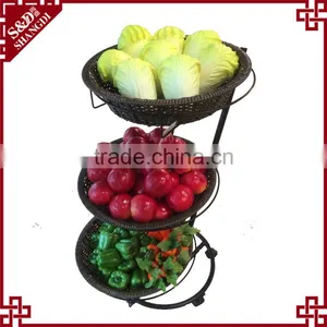 New Wholesale 3 Tier Rattan Basket Fruit and Vegetable Supermarket Display thumbnail-1