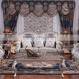 Graceful European Noble Living Room Furniture Genuine Leather Sofa Set thumbnail-5