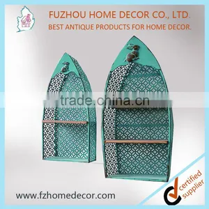 Decorative Metal Storage Holder With Wooden Board for Wall Decoration thumbnail-1