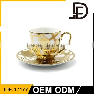 Retail Drinkware Gold Flower Cup and Saucer Bulk Tea Cups and Saucers Cheap for Coffee thumbnail-1