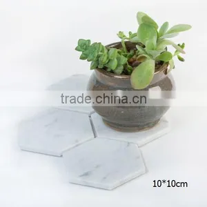 Hexagon Shape White Carrara Marble Stone Coasters With Cork Backing thumbnail-2