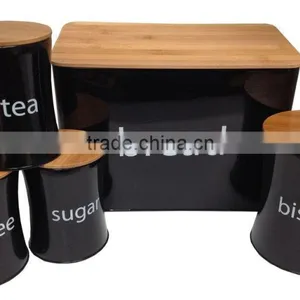 New Customized Pattern Kitchen Metal Caddy Tea Sugar Coffee Canister Jar With Bamboo Lid thumbnail-5