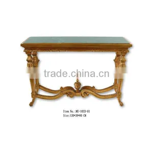 Hand Carved Living Room Furniture Small Size Console Table With Green Marble thumbnail-4