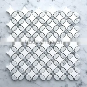 MM-CV284 Cheap Carrara Natural Stone Flower White Marble Mosaic thumbnail-2