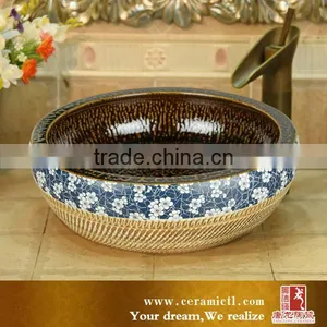 Lotus Painted Bathroom Ceramic Sinks thumbnail-3