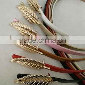 Wholesale Leaf Pattern Alloy Buckle Sex Women Lady Thin PU Waist Belt thumbnail-1